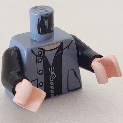 Lego Torso Pocketed Snap Vest over Black Zipper Jacket Print, Black Arms, Light Nougat Hands / Sand Blue