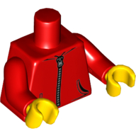 Lego Torso Hoodie Jacket with 2 Pockets and Silver Zipper Print, Red Arms, Yellow Hands / Red