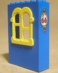 Fabuland Building Wall 2 x 6 x 7 with Squared Yellow Window with No 66 Pattern (Sticker) - Set 3666