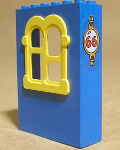 Lego Fabuland Building Wall 2 x 6 x 7 with Squared Yellow Window with No 66 Pattern (Sticker) - Set 3666