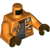 Torso Jacket with Pockets and Rebel Logo, Dark Bluish Gray Shirt and Belt Print (Vi Moradi), Orange Arms, Reddish Brown Hands / Orange