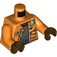 Lego Torso Jacket with Pockets and Rebel Logo, Dark Bluish Gray Shirt and Belt Print (Vi Moradi), Orange Arms, Reddish Brown Hands / Orange