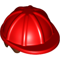 Lego Hair and Helmet, Construction / Hard Hat, Short Straight Reddish Brown pattern / Red