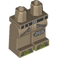 Lego Hips and Dark Tan Legs with Black Belt, Silver Belt Buckle, Knee Pad, Zipper, Olive Green Toes print / Dark Tan