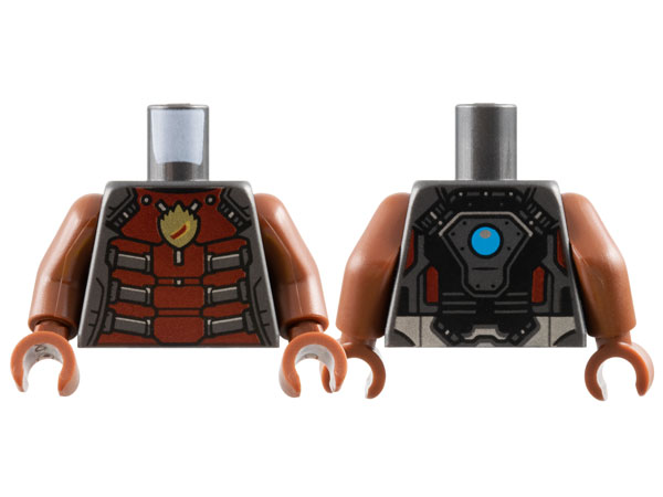 Lego Torso Armor with Dark Red Plates, Gold Flame Ravager Logo, Dark Azure Circle on Back Pattern / Reddish Brown Arms / Reddish Brown Hands