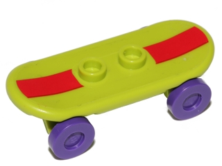 Lego Minifigure, Utensil Skateboard Deck with Dark Red Stripe Pattern (Sticker) with Dark Purple Wheels (42511pb14s / 2496) - Set 71006