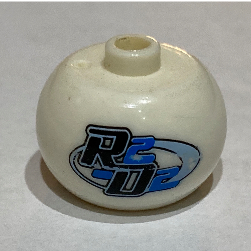 Lego Pen Bead, Round Orb with 'R2-D2' Print / White