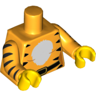 Lego Torso Tiger Stripes, White Chest, Belt Print, Bright Light Orange Arms, Yellow Hands / Bright Light Orange
