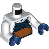 Lego Torso Armor, Dark Blue with Orange Panel over Robes Print, White Arms, Dark Blue Hands / White