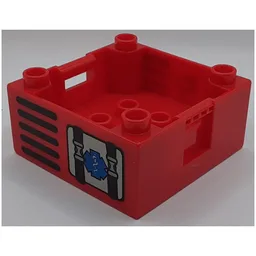 Duplo Container Box 4 x 4 with Studs on Corners with Rescue / Staff of Asclepius Print (4681) / Red