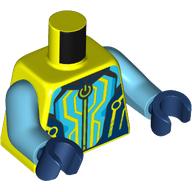 Lego Torso, Zipper, Lime/Dark Azure/Dark Blue Shapes print, Medium Azure Arms, Dark Blue Hands / Vibrant Yellow