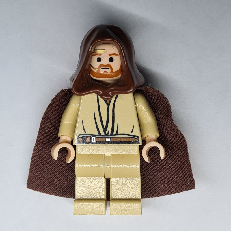 Lego Obi-Wan Kenobi, Tan Legs, Headset, Reddish Brown Hood and Cape
