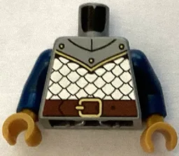Torso Silver Armor, Reddish Brown Belt with Gold Buckle, Panel with 3 Rivets Pattern / Dark Blue Arms / Pearl Gold Hands / Flat Silver