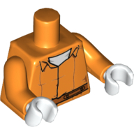 Lego Torso Prisoner Jumpsuit with Belt and White Undershirt on Front / 'ARKHAM' and Belt on Back Print, Orange Arms, White Hands / Orange