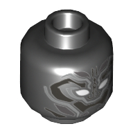 Lego Minifig Head Black Panther, White Eyes, Dark Bluish Grey and Light Bluish Grey Markings Print / Black