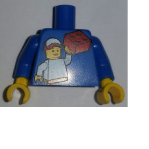 Lego Torso with LEGO KidsFest, Boy Holding Red Brick Print, Blue Arms, Yellow Hands / Blue