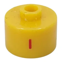 Pen Bead, Round Long, Flat Edge with Red '-' Print / Yellow