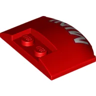 Brick Round 3 x 4 x 2/3 Triple Curved with 2 Sunk Studs and White 'MINI' Print / Red