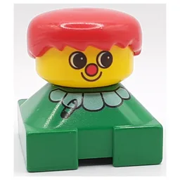 Duplo 2 x 2 x 2 Figure Brick, Spiky Bangs, Red Hair, White Collar, Red Nose Print / Green