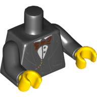 Lego Torso Formal Jacket with Black Waistcoat, White Shirt, Bow Tie and Pocket Watch Chain Print, Black Arms, Yellow Hands / Black