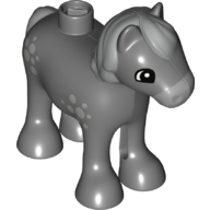 Lego Duplo Animal Horse/Foal with Small Light Bluish Gray Spots, Mane & Tail Print / Dark Bluish Gray