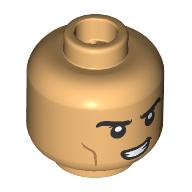 Lego Minifig Head Jacob Black, Black Eyebrows, Mean Grin / Smirk Print / Warm Tan