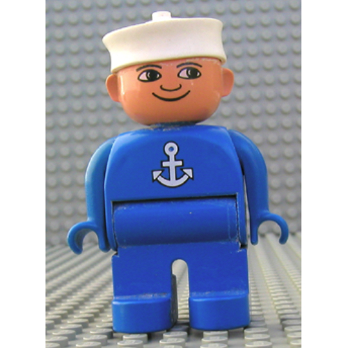 Lego Duplo Figure, Early, Sailor Hat White, Blue Legs, Anchor Print / Blue