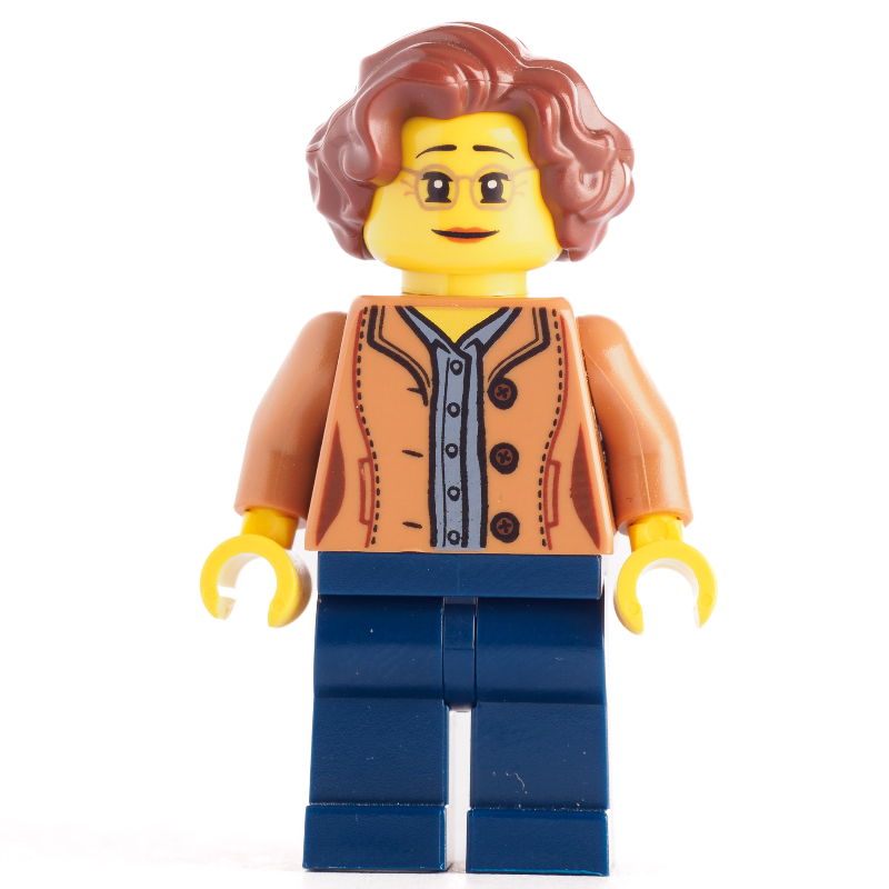 Lego Medium Nougat Torso, Dark Blue Legs, Reddish Brown Hair