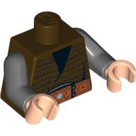 Lego Torso Vest with Black V-Neck and Woolen Print with Wide Belt Print (Hassansin Leader Zolm), Dark Bluish Gray Arms, Light Nougat Hands / Dark Brown