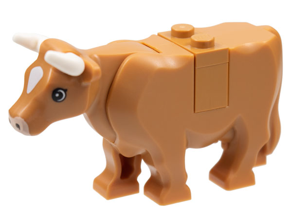 Lego Cow with Light Nougat Muzzle and White Spot on Head Pattern with Short Horns (Plate on Top)