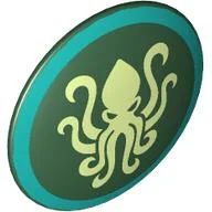 Shield Round Bowed with Yellowish Green Kraken, Dark Turquoise Border Print