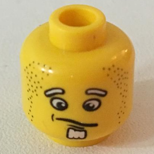 Lego Minifig Head Henchman, Confused Expression, White Goatee Print / Yellow