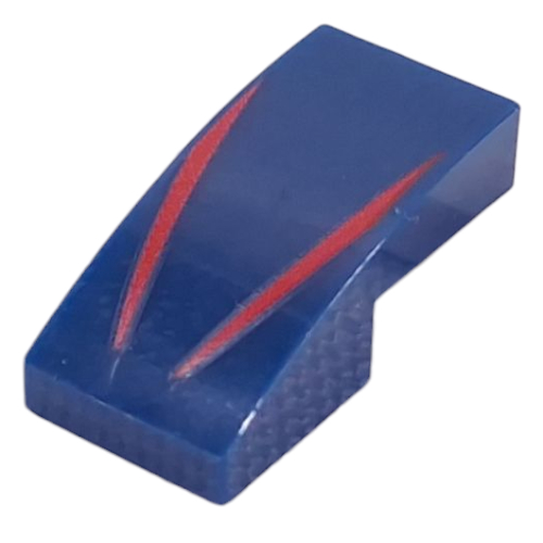 Lego Brick Curved 2 x 1 No Studs with Red Stripes print / Dark Blue