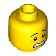 Minifig Head Chan Kong-Sang / Jia / Roby, Eyebrows, White Pupils, Scared / Lopside Smile Print / Yellow
