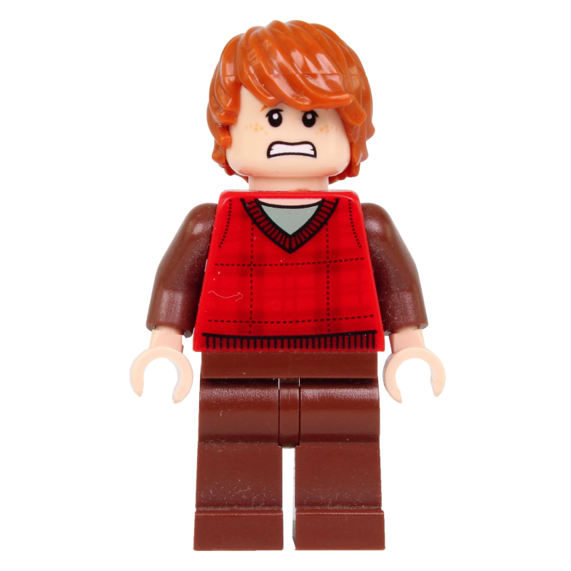 Lego Ron Weasley, Red Tartan Sweater Vest, Reddish Brown Legs