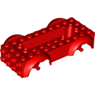 Lego Vehicle Base 4 x 10 x 2 1/2 with Mudguards, Wheel Pins and 6 x 2 Centre Recess with 3 Holes, Red Wheel Holders