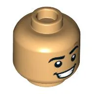 Minifig Head, Raised Eyebrow, Mean Smile Print / Warm Tan