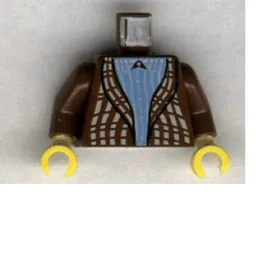 Torso Cardigan Sweater over Blue Striped Shirt Print, Brown Arms, Yellow Hands / Brown