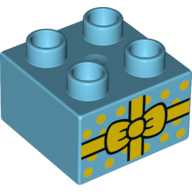 Lego Duplo Brick 2 x 2 with Present with Yellow Ribbon and Bow over Polka Dot Gift Paper Print / Medium Azure