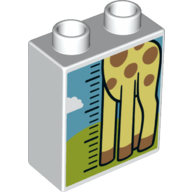 Lego Duplo Brick 1 x 2 x 2 with Bottom Tube with Giraffe Body Height Chart Print / White