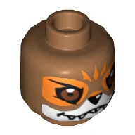 Minifig Head Furty, Dual Sided, Fox with White and Orange Face Details Smile / Grim Print [Hollow Stud] / Medium Nougat