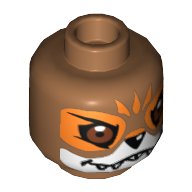 Lego Minifig Head Furty, Dual Sided, Fox with White and Orange Face Details Smile / Grim Print [Hollow Stud] / Medium Nougat