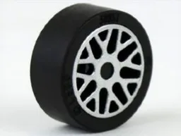 Wheel 11mm D. x 6mm with 8 'Y' Spokes with Silver Outline Pattern with Black Tire 14mm D. x 6mm Solid Smooth (93595pb02 / 50945)