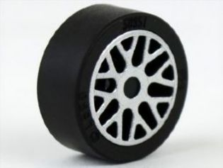 Lego Wheel 11mm D. x 6mm with 8 'Y' Spokes with Silver Outline Pattern with Black Tire 14mm D. x 6mm Solid Smooth (93595pb02 / 50945)