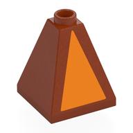 Lego Brick Sloped 75° 2 x 2 x 2 Quadruple Convex with Orange Triangle print / Dark Orange