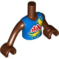 Lego Minidoll Torso Boy with Reddish Brown Arms and Hands, Blue Shirt, Red/White Symbols, Yellow Splash print / Reddish Brown