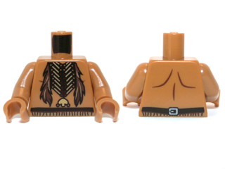 Lego Torso Bare Chest with Beaded Necklace and Feathers Pattern / Medium Nougat Arms / Medium Nougat Hands