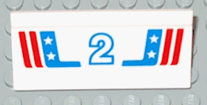 Lego Vehicle, Spoiler / Plow Blade 6 x 3 with Hinge with Red and Blue Stripes with White Number 2 and Stars Pattern (Sticker) - Set 1992