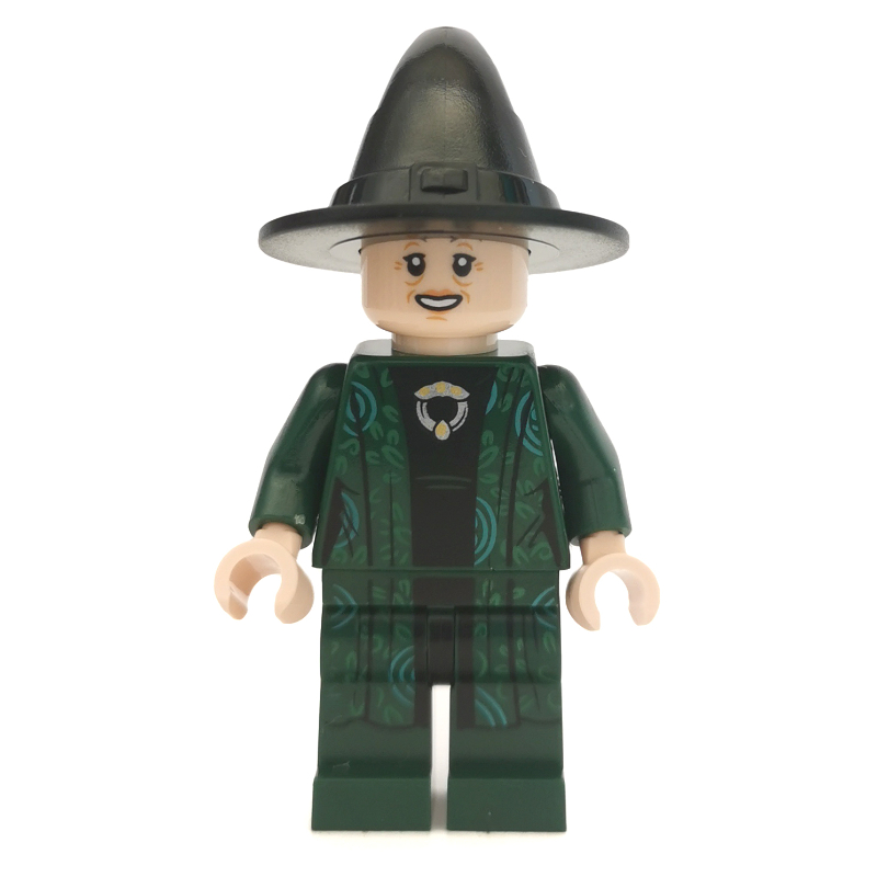 Lego Professor Minerva McGonagall, Dark Green Robes, Black Hat (Single Sided Head)