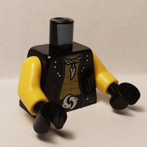 Lego Torso Jacket, Bare Chest, White Logo on Back print, Yellow Arms, Black Hands / Black